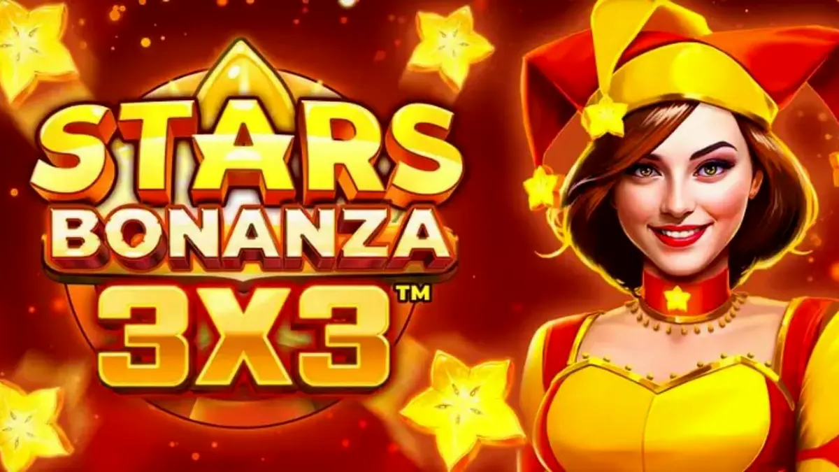 Giao diện trò chơi Stars Bonanza 3x3 với các biểu tượng trái cây và nhân vật Joker